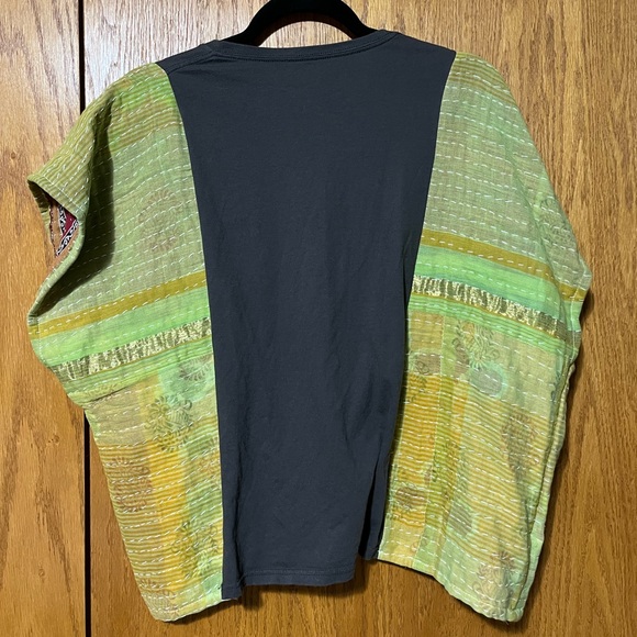 Kantha Short Sleeve Shirt - Grey and Green - Picture 2 of 2